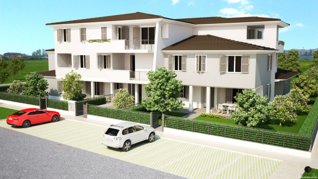 Rendering 3d esterno condominio