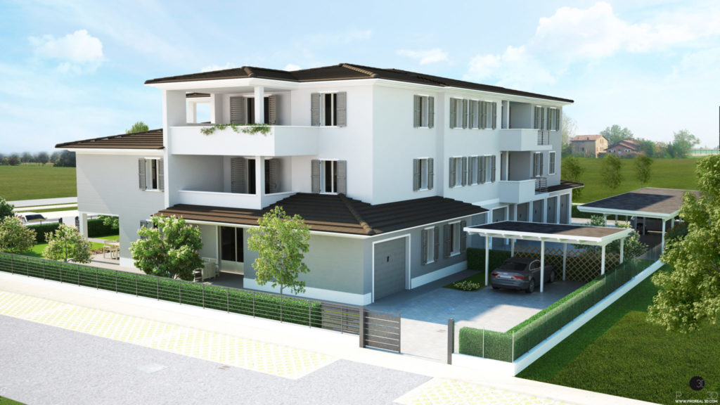 Rendering 3d esterno condominio