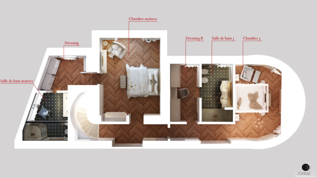 Rendering vista alto camere